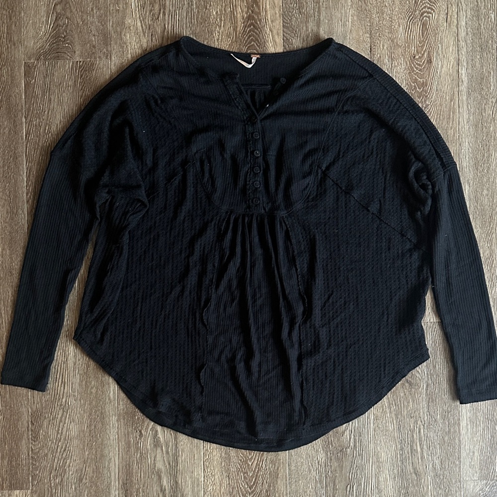 Free People Black Button Down Women's Top